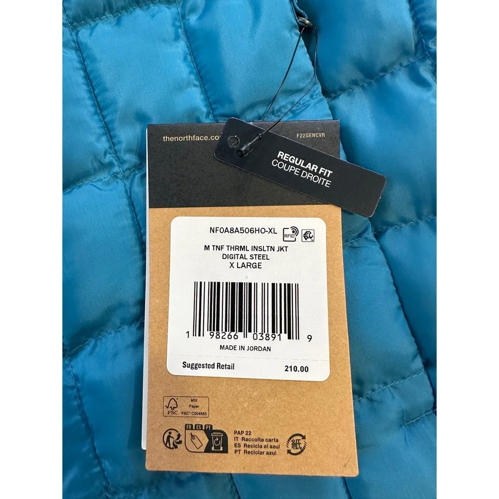 THE NORTH FACE Mens Thermal Insulated Jacket Digital Steel Blue Travel XL NWT